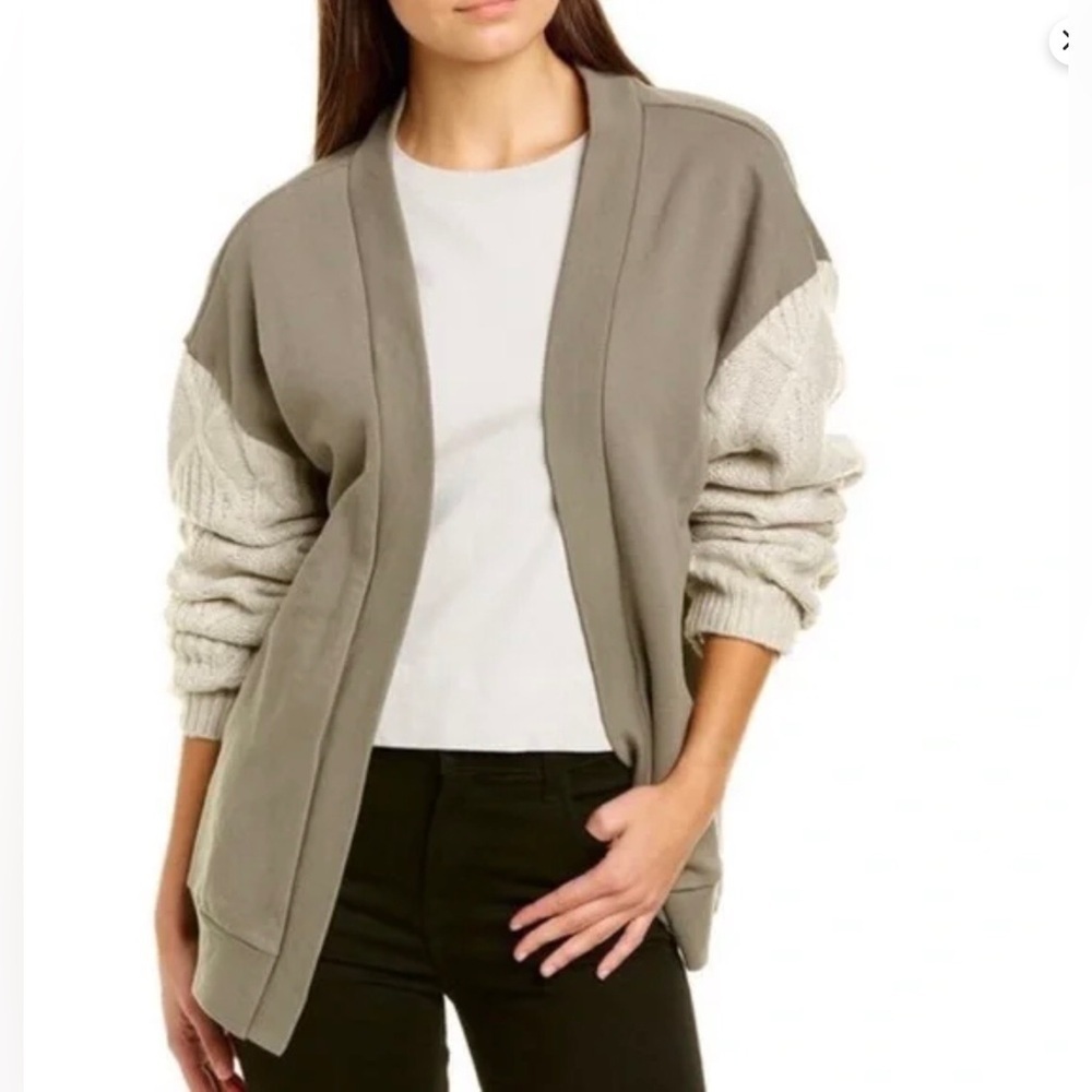 Vintage Havana Slouchy Oversized Cardigan Sweater Size S Green Ivory Knit Sleeve